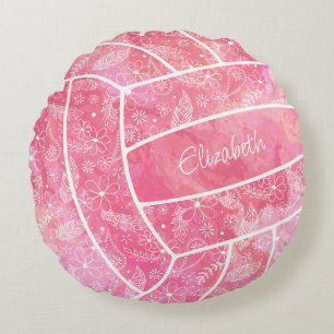 Cojín Redondo plumas paisajes estampado floral voleibol rosa