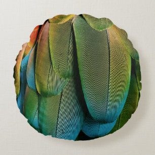Cojín Redondo plumas verdes y azules