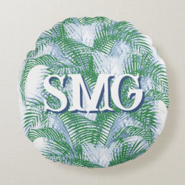 Cojín Redondo Plume Palm Fronds in Slate + Green Personalized