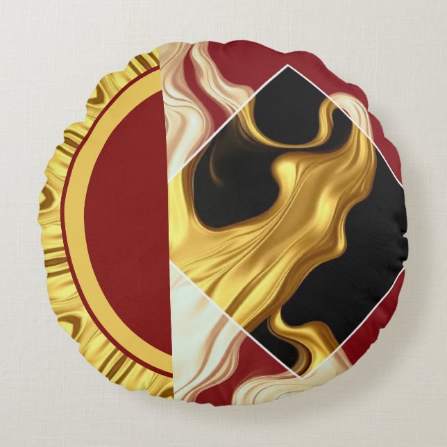 Cojín Redondo Plush Prestige: Gilded Zenith Opulent Swirl Design (Anverso)