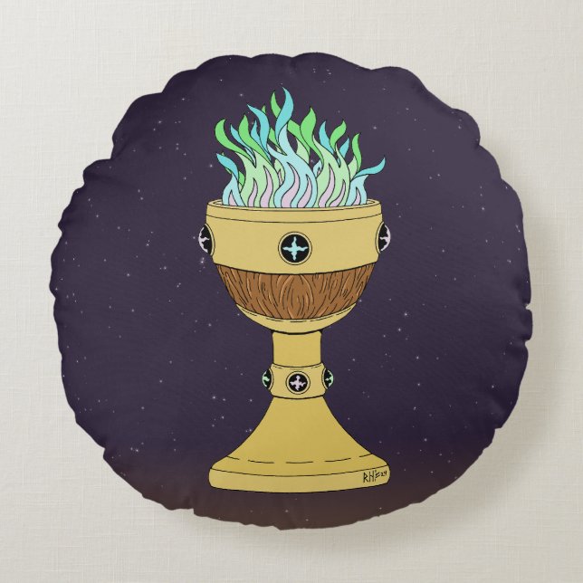 Cojín Redondo Poción mágica en combinación de Mazer y cáliz (Anverso)