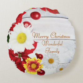 Cojín Redondo Poinsettia de madera blanca y flor amarilla