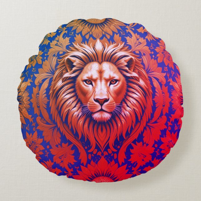 Cojín Redondo Poliéster cepillado de león florido (Anverso)