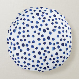 Cojín Redondo Polka Azul: Punto acuarela sin inconvenientes.