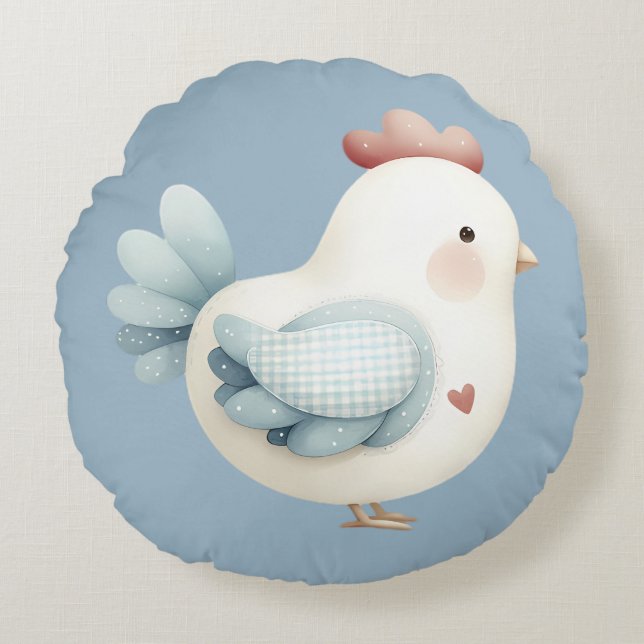 Cojín Redondo Pollo Cottagecore Pastel (Anverso)