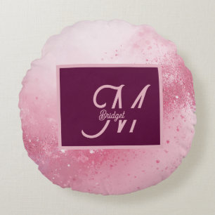 Cojín Redondo Polvo brillante de mármol abstracto femenino rosa
