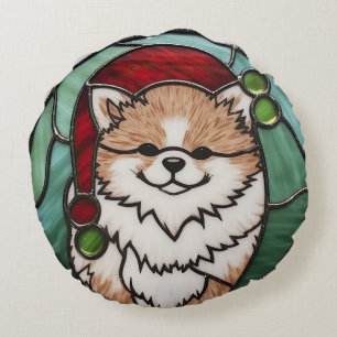 Cojín Redondo Pomerania Vidrio Pintado Navidad