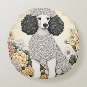 Cojín Redondo Poodle en flores caprichosas