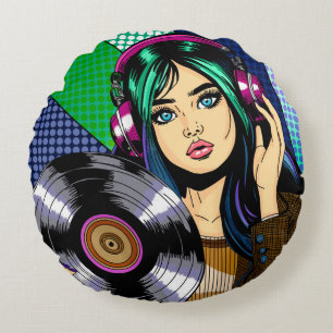 Cojín Redondo Pop Art Chica con registro