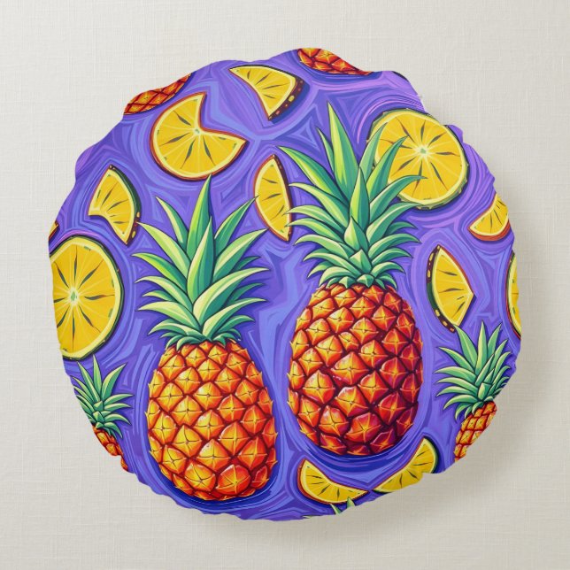 Cojín Redondo Pop de piña - Imperio de la piña (Reverso)