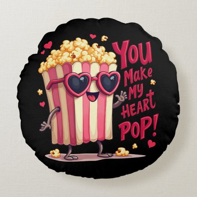 Cojín Redondo Popcorn Heart Pop Valentine Design (Anverso)