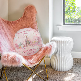 Cojín Redondo Popcorn rosa y fiesta de cumpleaños de pijamas