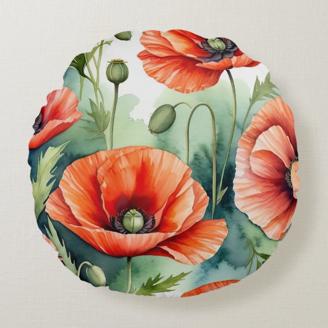 Cojín Redondo Poppies salvajes (Anverso)