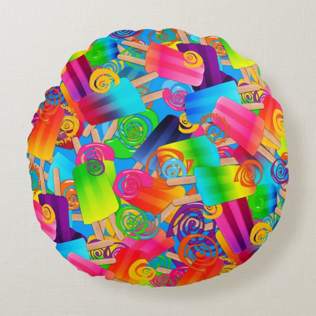 Cojín Redondo Popsicle Swirls CKC,COJÍN DECORATIVO DE RONDA Azul (Anverso)