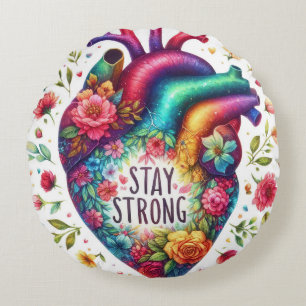 Cojín Redondo Positividad colorida con corazón