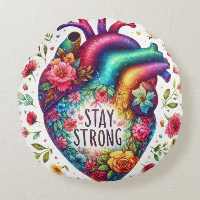 Cojín Redondo Positividad colorida con corazón (Anverso)