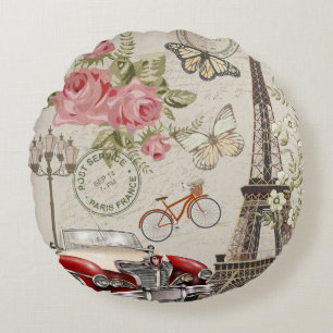 Cojín Redondo Postal de la época de París.