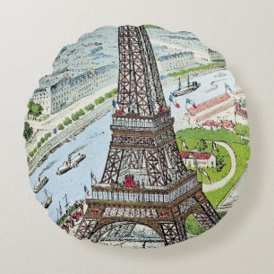 Cojín Redondo Postal que representa la torre Eiffel