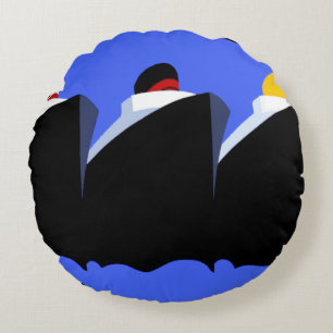 Cojín Redondo Poster Art Deco de los buques de crucero de época