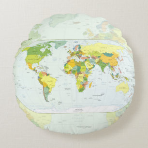Cojín Redondo Póster de Atlas Mapa Mundial Político: Decoración 