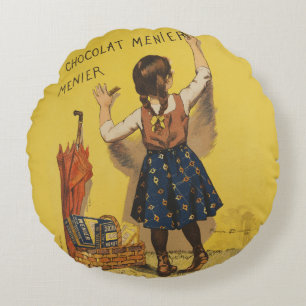 Cojín Redondo Póster francés vintage de Chocolat Menier arte de 