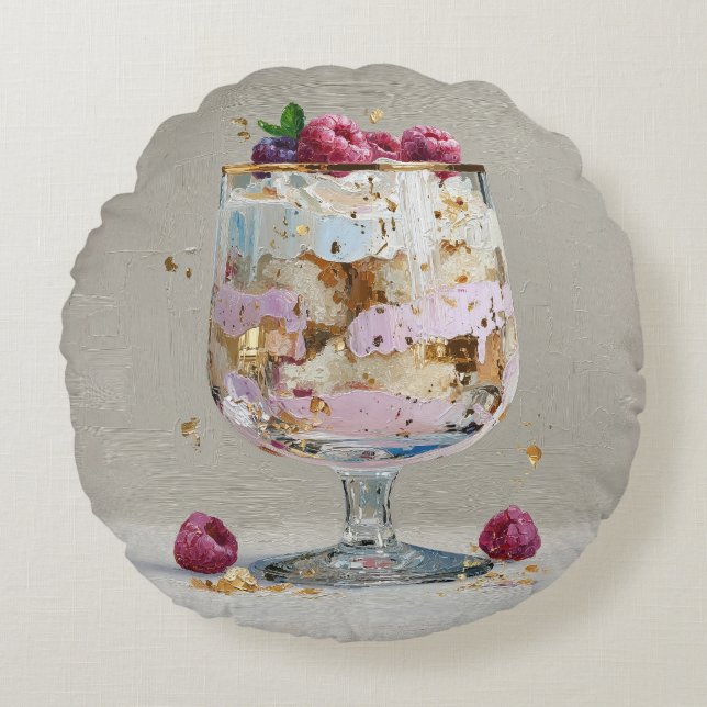 Cojín Redondo Postre de frambuesa con impasto elegante (Anverso)