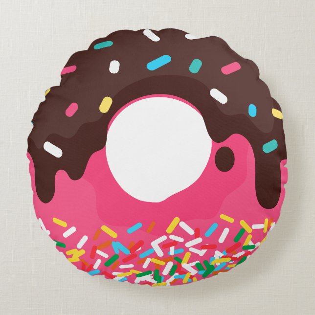 Cojín Redondo Postre, Donut con Sprinkles de Arcoíris, Doughnut (Anverso)