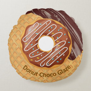 Cojín Redondo Postre,Donut Glaseado de Chocolate, Chocolate Derr