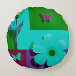 Cojín Redondo Pouf redondo de jardín floral azul moderno