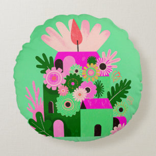 Cojín Redondo Pouf Redondo Floral Brillante