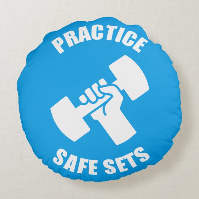 Cojín Redondo Practicar conjuntos seguros - Humor gimnasio (Reverso)