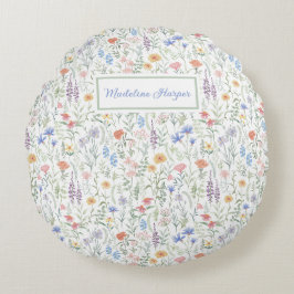 Cojín Redondo Pradera de flores silvestres Coquette personalizad