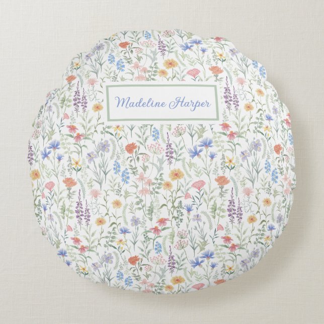 Cojín Redondo Pradera de flores silvestres Coquette personalizad (Anverso)