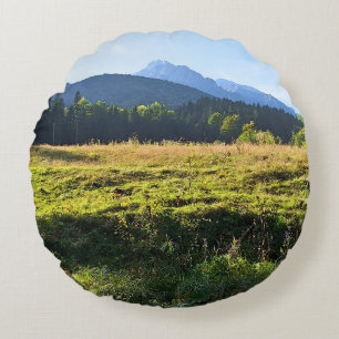 Cojín Redondo Prado de Montaña Verde – Naturaleza Salvaje Rumani