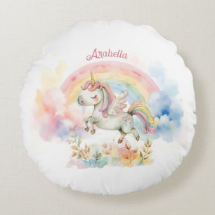 Cojín Redondo Precioso Unicornio Pastel y Arcoíris