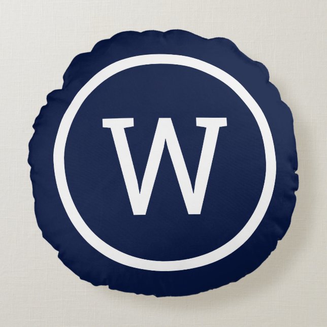 Cojín Redondo Preppy Monograma estiloso Marina moderna azul (Anverso)