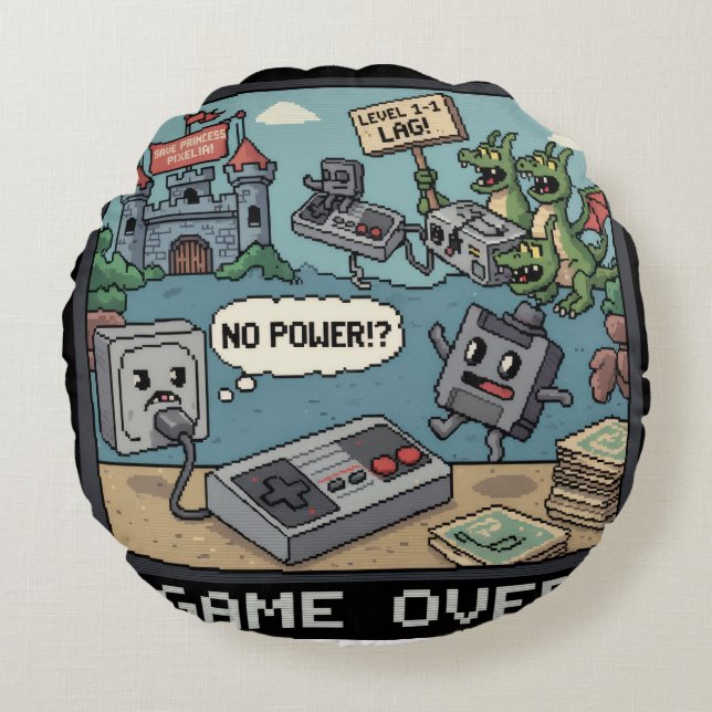 Cojín Redondo Press Start for Nostalgia! (And a Few Laughs) (Anverso)