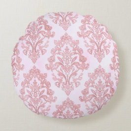 Cojín Redondo Pretty in Pink Victorian Damask Watercolor Pattern