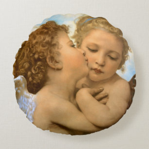 Cojín Redondo Primer Beso (detalle de ángel) por Bouguereau