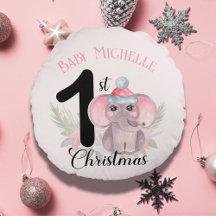 Primer Navidad de la Bebé Niña Elefante Rosa Lindo