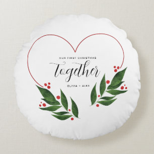 Cojín Redondo Primer regalo de Navidad juntos para pareja