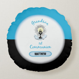Cojín Redondo Primera Comunión del nieto, Taza Azul