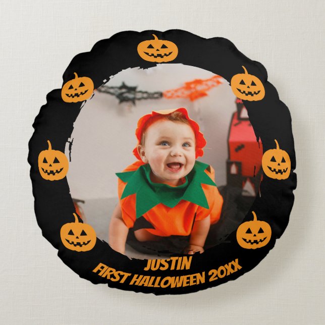 Cojín Redondo Primera foto de Halloween (Anverso)