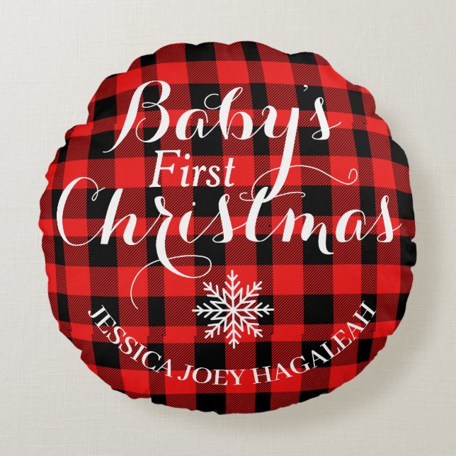 Cojín Redondo Primera Navidad Personalizada Foto de Bebé Cuadro  (Anverso)