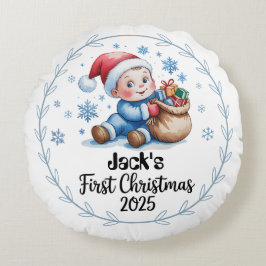 Cojín Redondo Primeras mascotas de Navidad 2025 - Comeditable