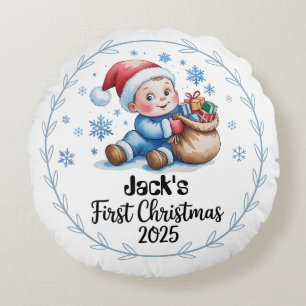 Cojín Redondo Primeras mascotas de Navidad 2025 - Comeditable