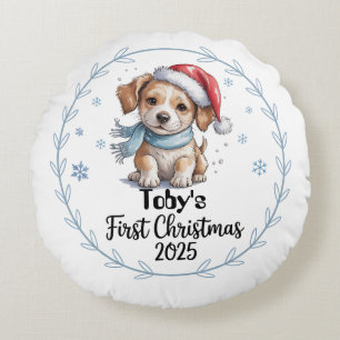 Cojín Redondo Primeras mascotas de Navidad 2025 - Comeditable
