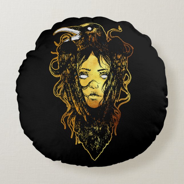 Cojín Redondo Princesa abrazada por un cuervo (Anverso)