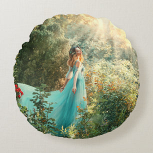 Cojín Redondo Princesa de Fantasía: Vintage de la Naturaleza de