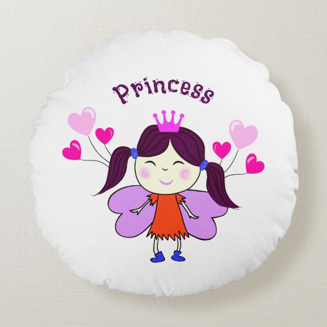 Cojín Redondo Princesa divertida con globos (Anverso)